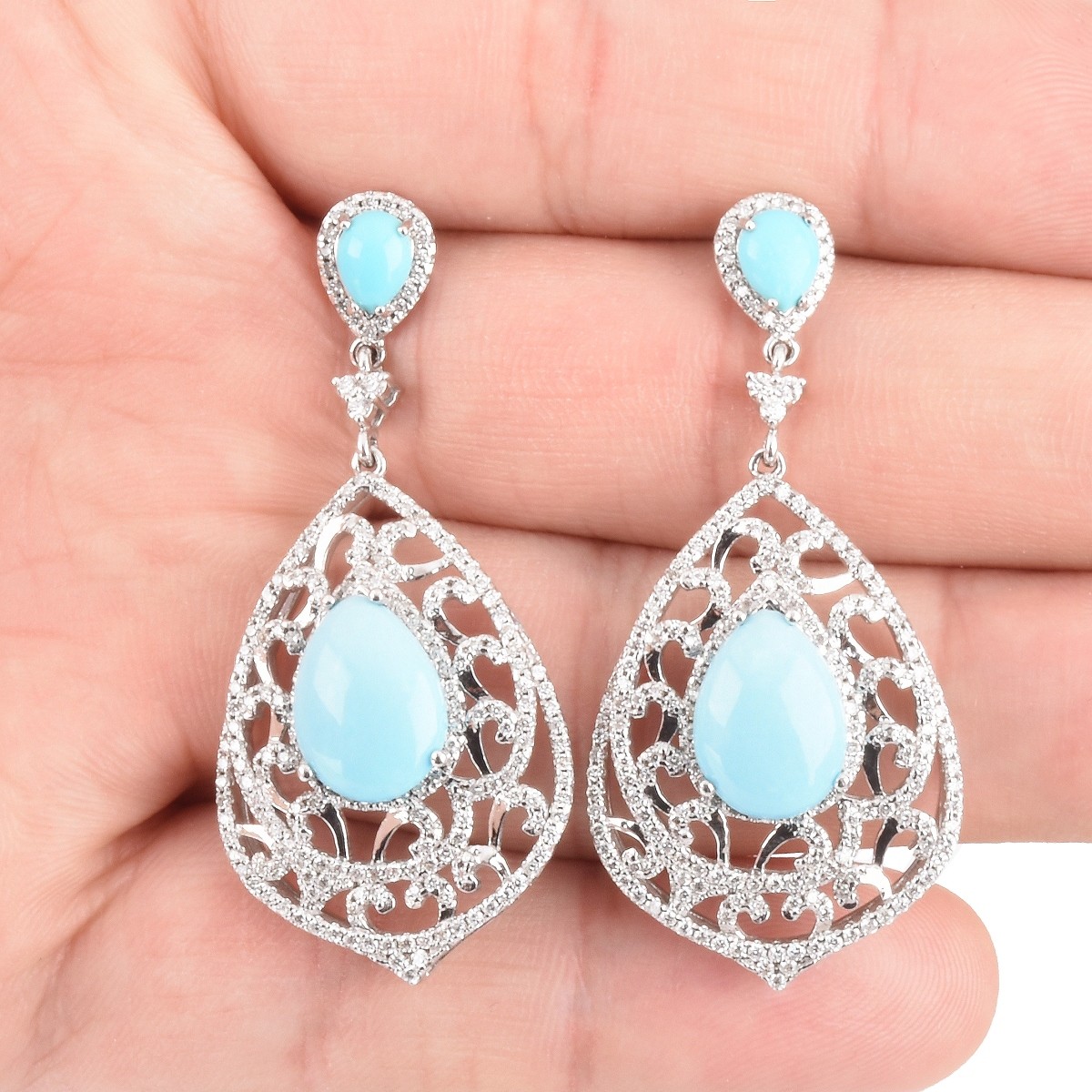 Turquoise, Diamond and 14K Gold Earrings