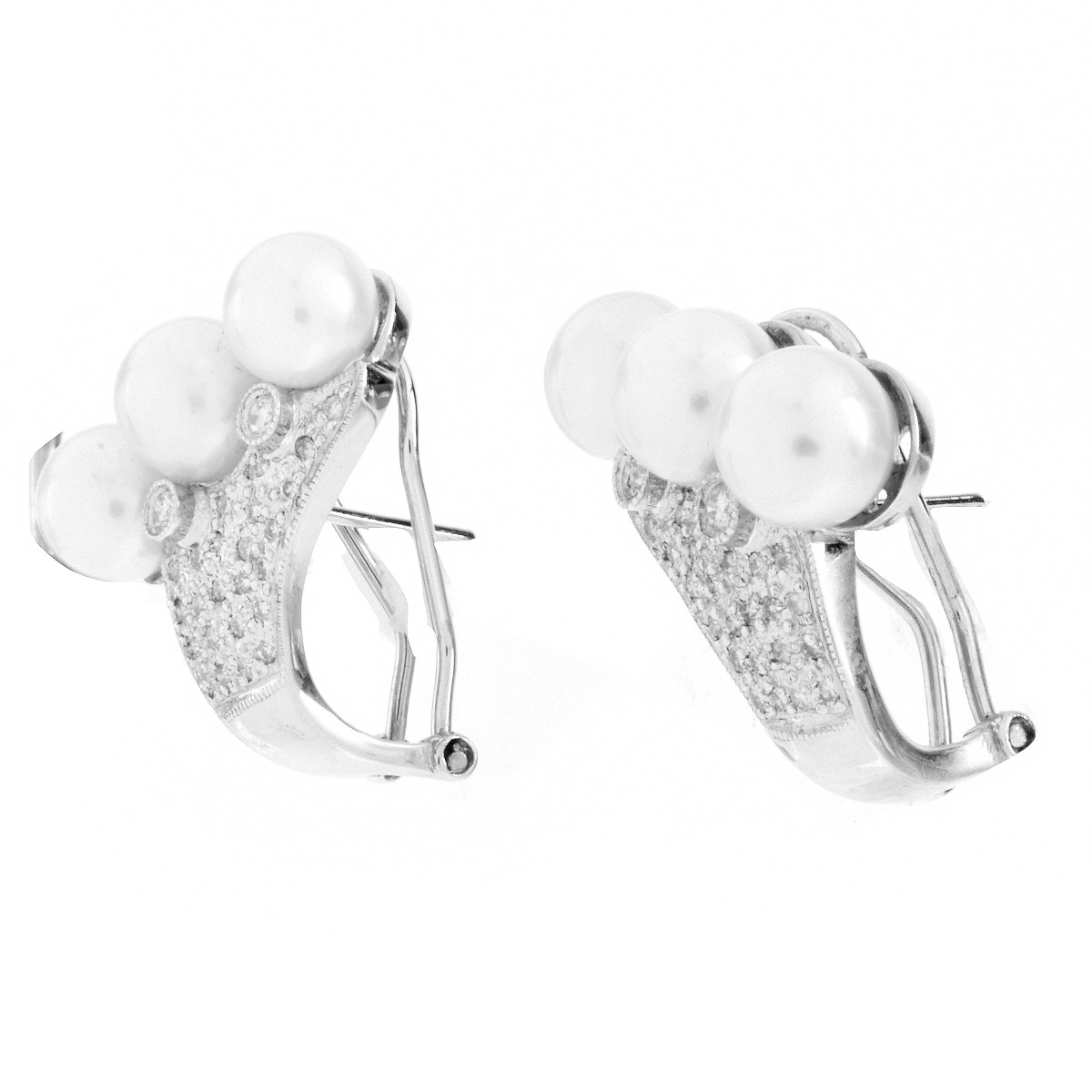 Diamond, Pearl and 18K Gold Earrings