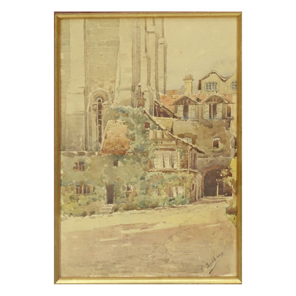 Antique Watercolor on Paper, Street Scene