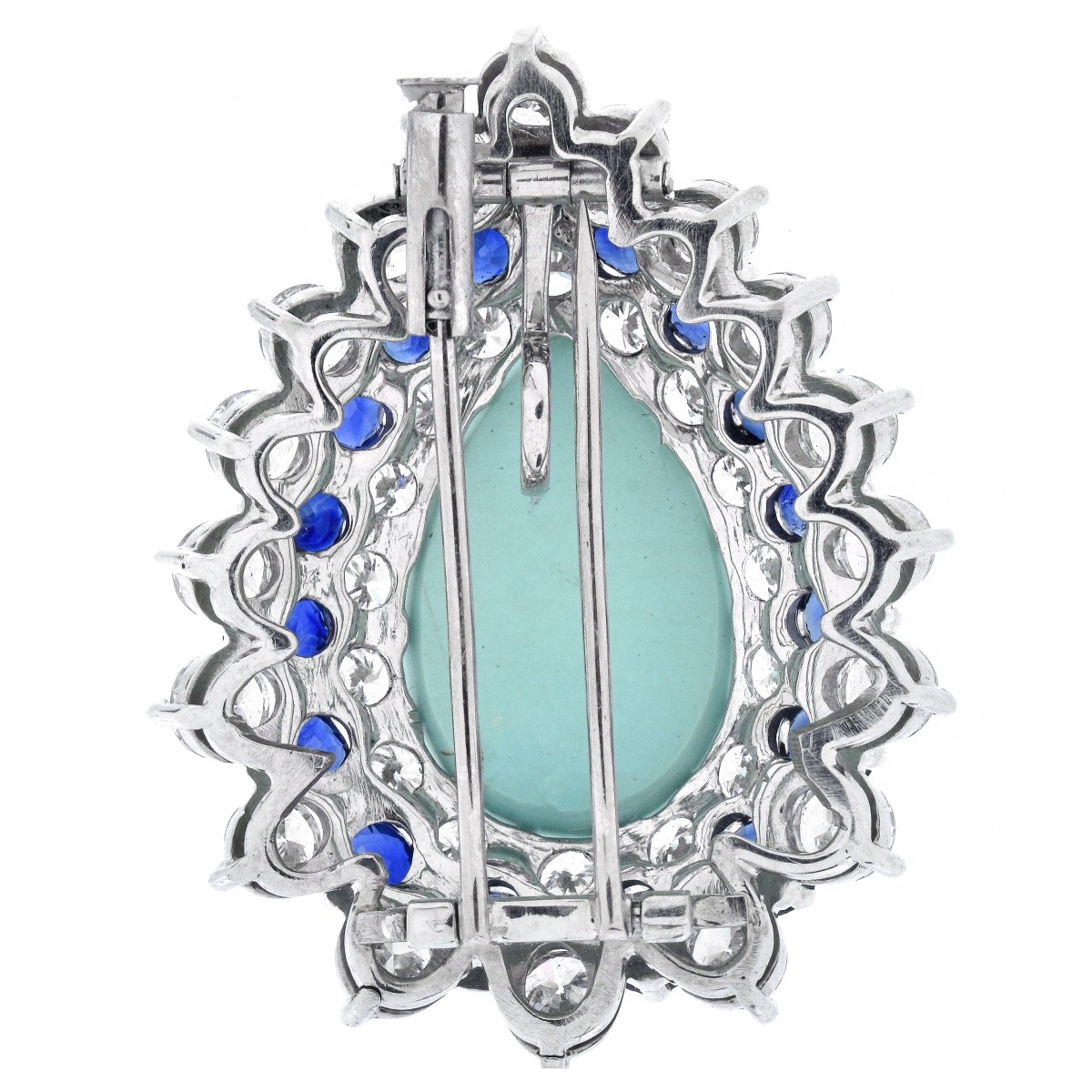 Diamond, Sapphire, Turquoise Pendant Brooch