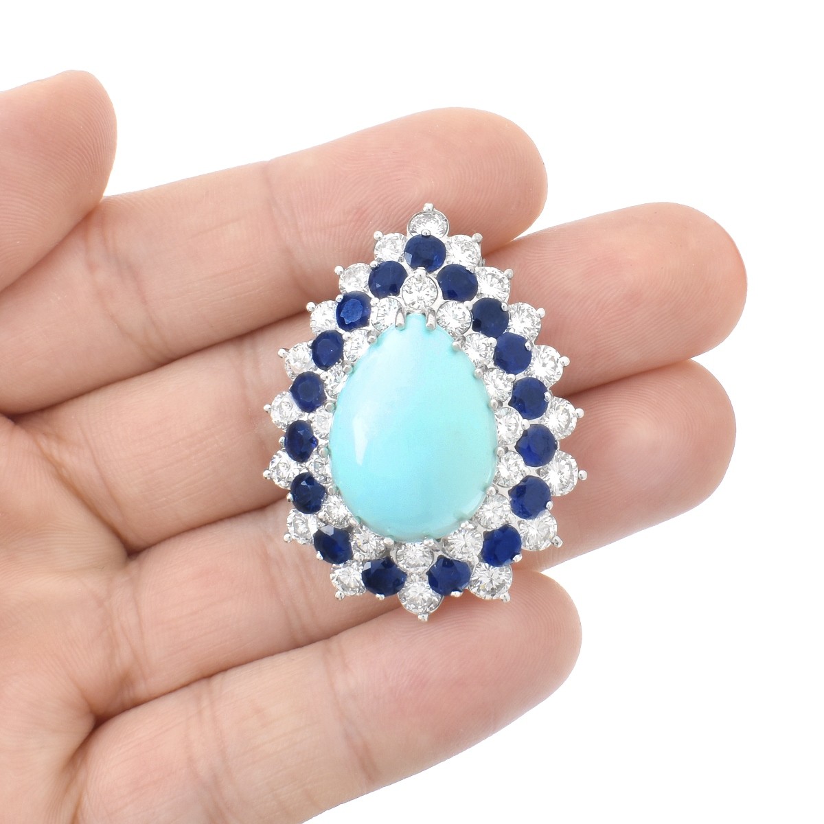 Diamond, Sapphire, Turquoise Pendant Brooch