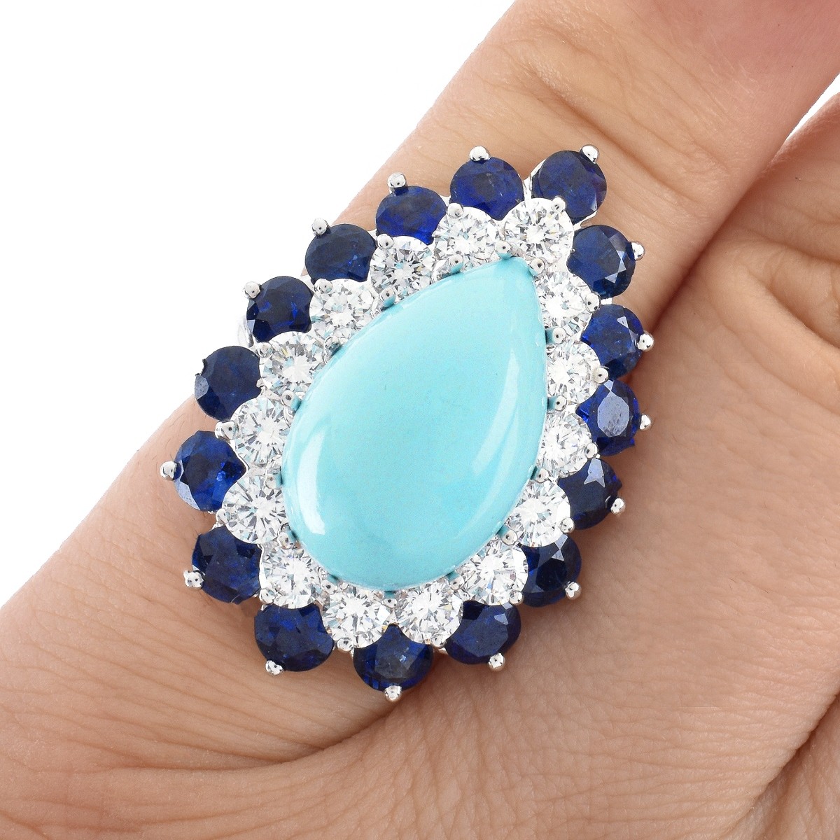 Diamond, Sapphire, Turquoise Ring