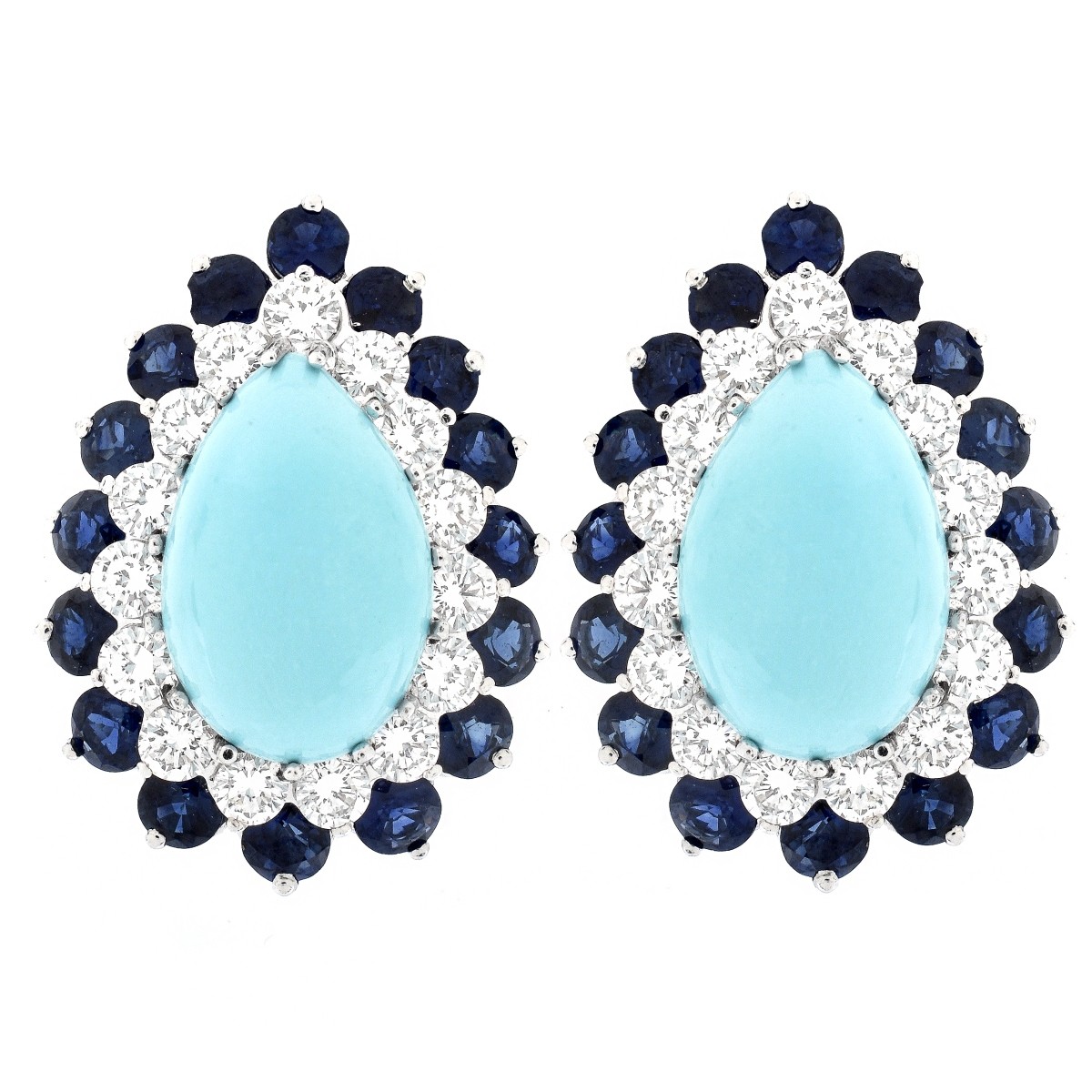 Diamond, Sapphire, Turquoise Earrings