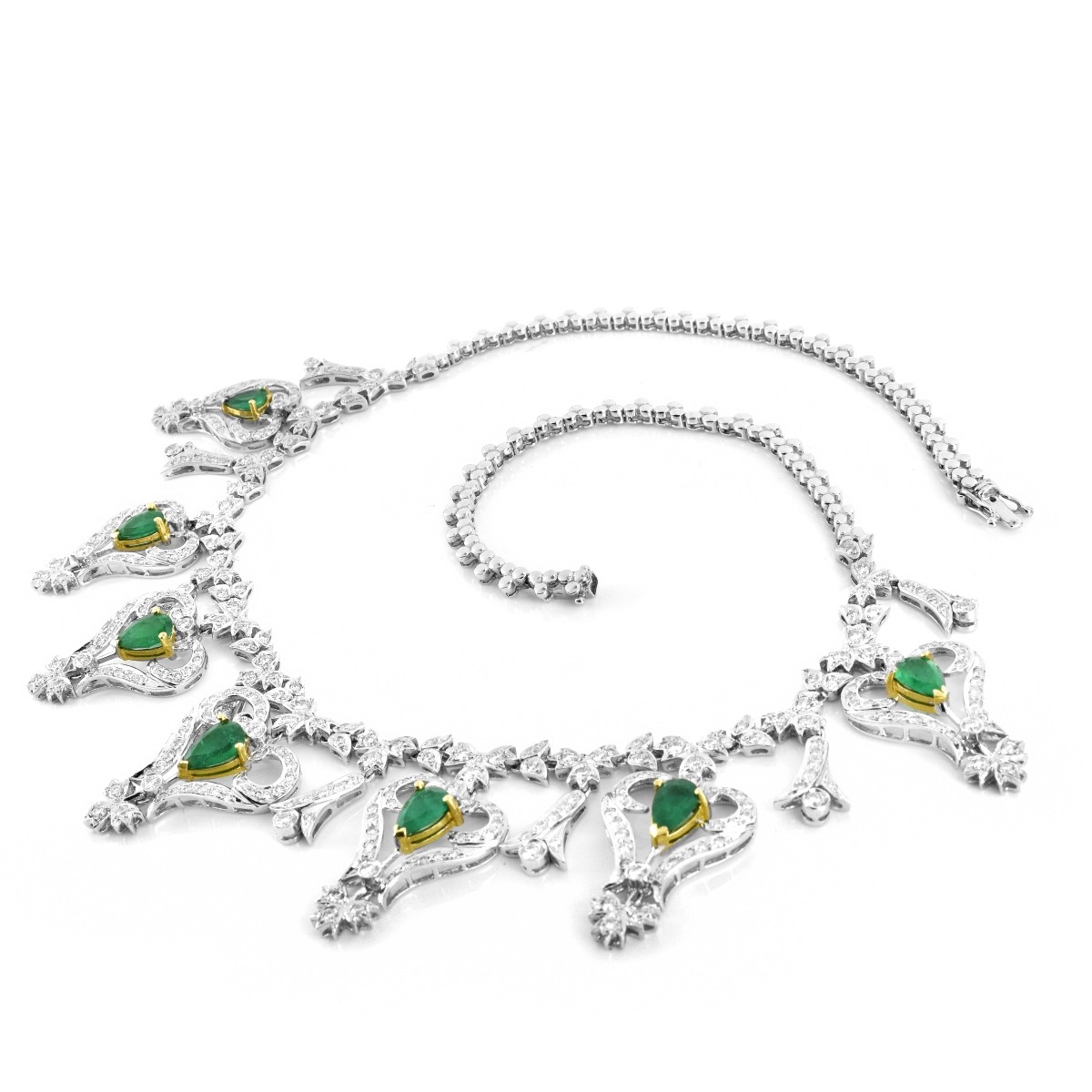 Diamond, Emerald and 18K Gold Necklace