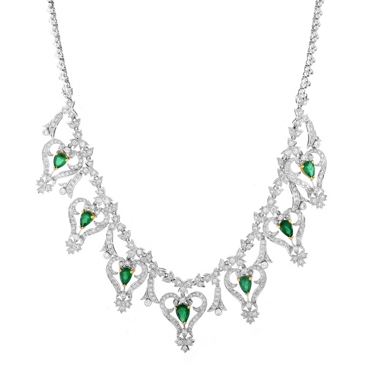 Diamond, Emerald and 18K Gold Necklace
