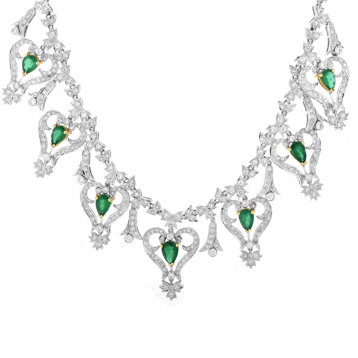 Diamond, Emerald and 18K Gold Necklace