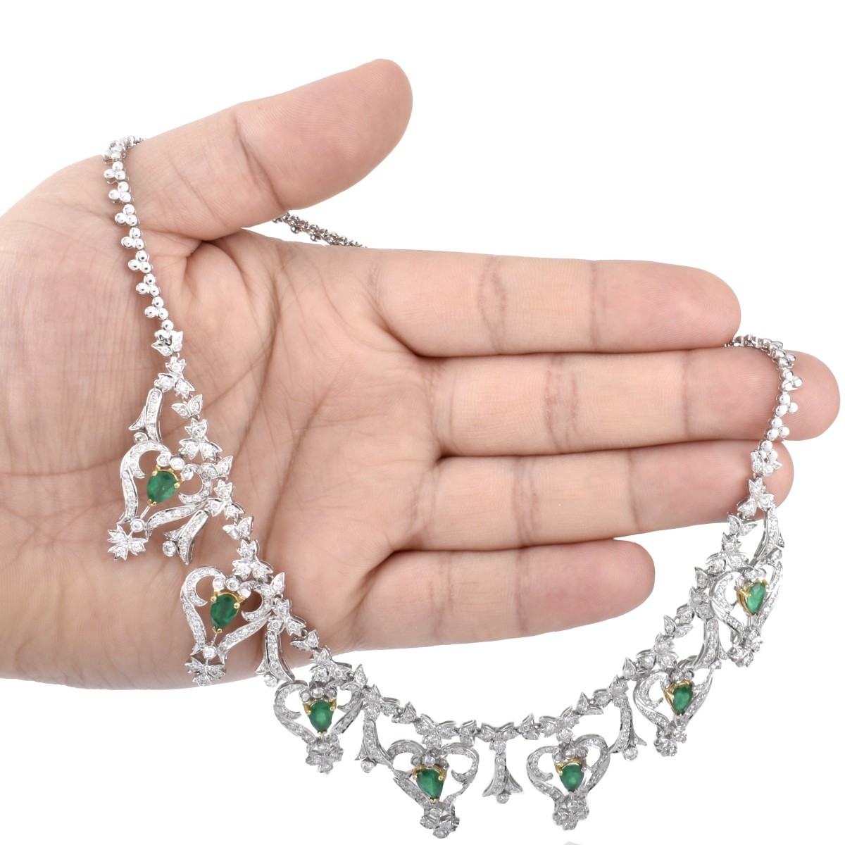 Diamond, Emerald and 18K Gold Necklace