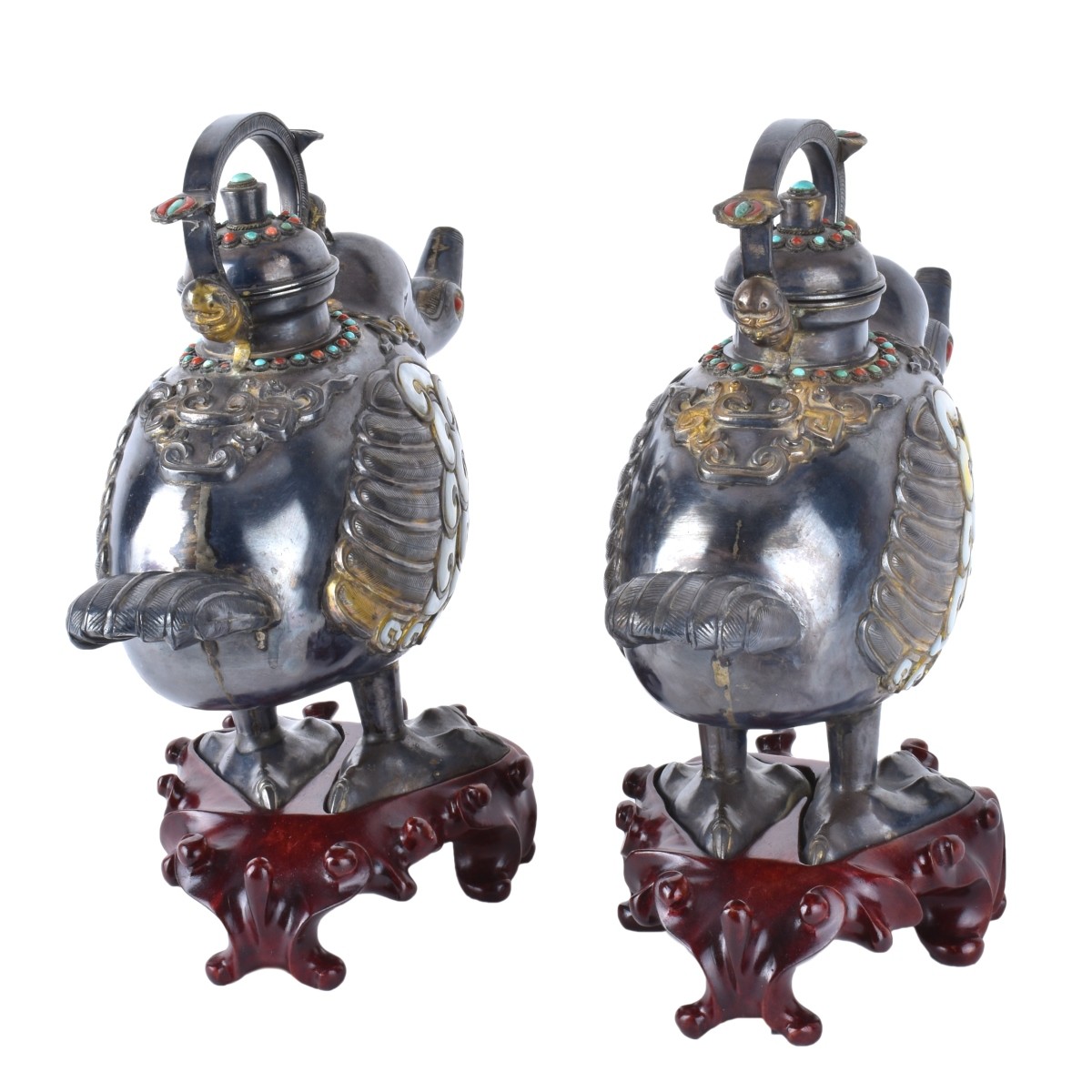 Pair Mongolian Silver Teapots