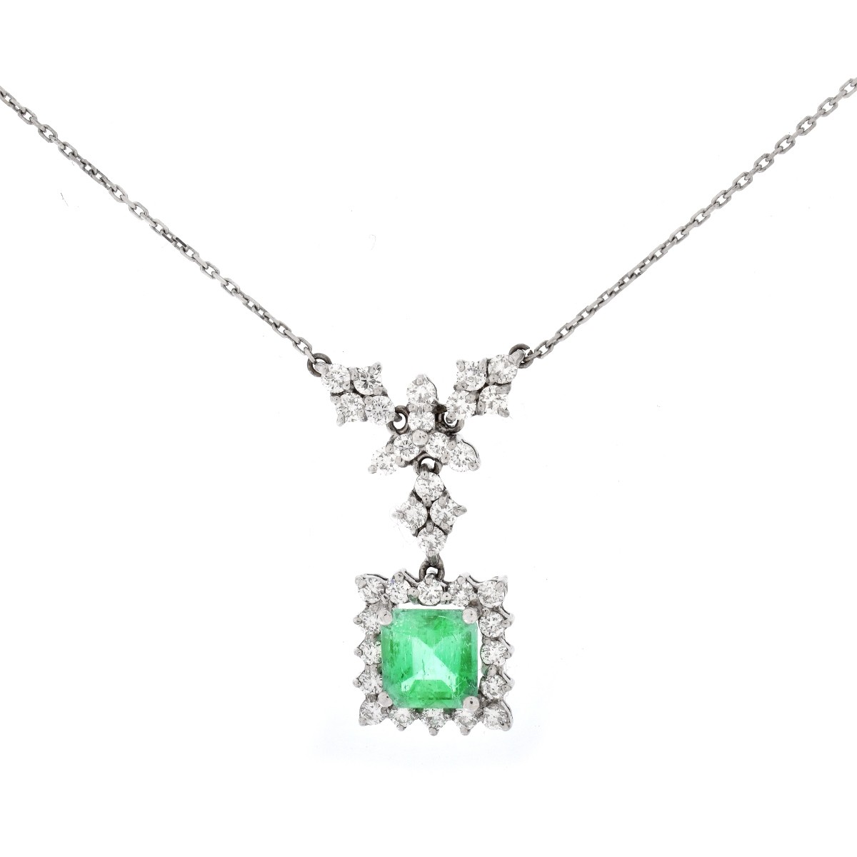 Emerald, Diamond and 18K Pendant Necklace