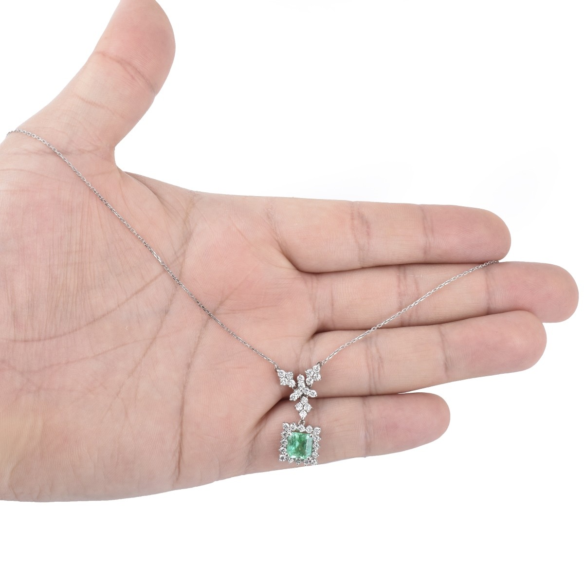 Emerald, Diamond and 18K Pendant Necklace