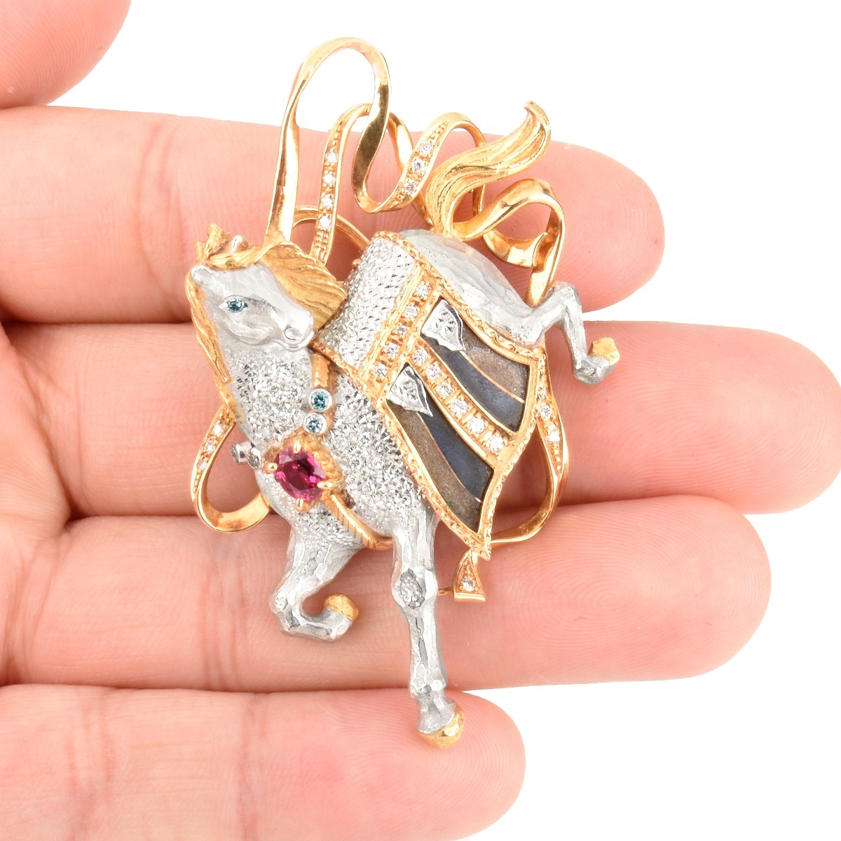 Nobuko Ishikawa Platinum Horse Brooch