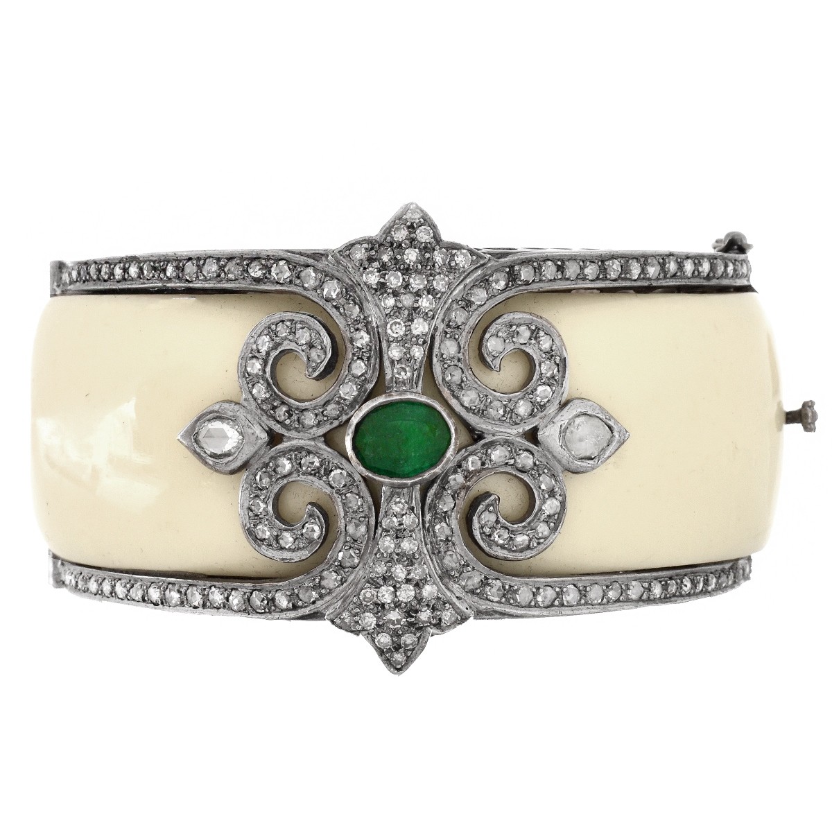 Diamond, Emerald and 14K Gold Bangle