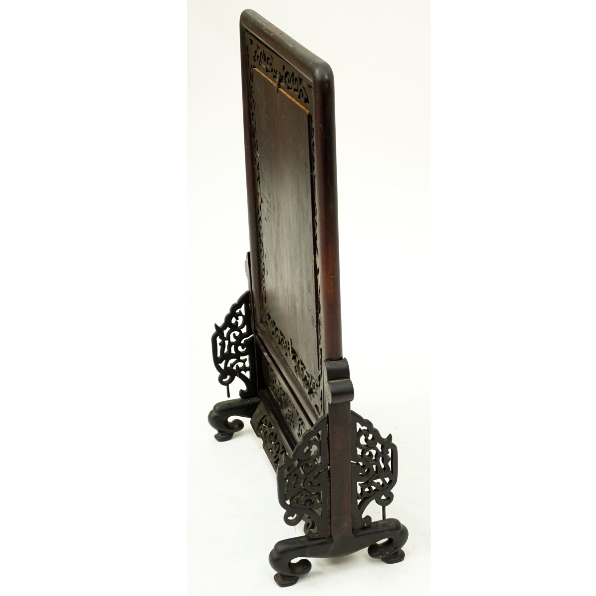 Chinese Carved Wood Mirror On Stand