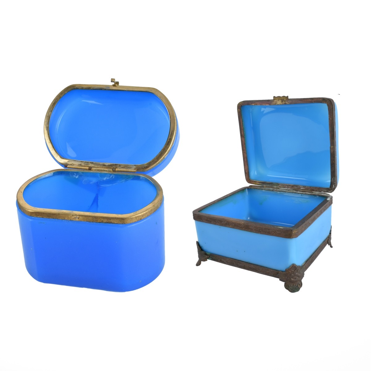 Two (2) Opaline Glass Boxes