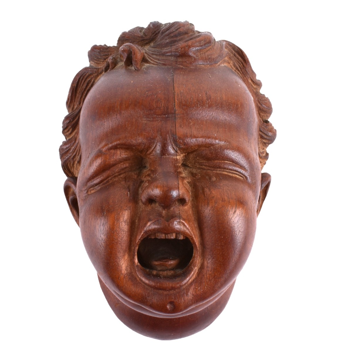 Carved Wood Crying Baby