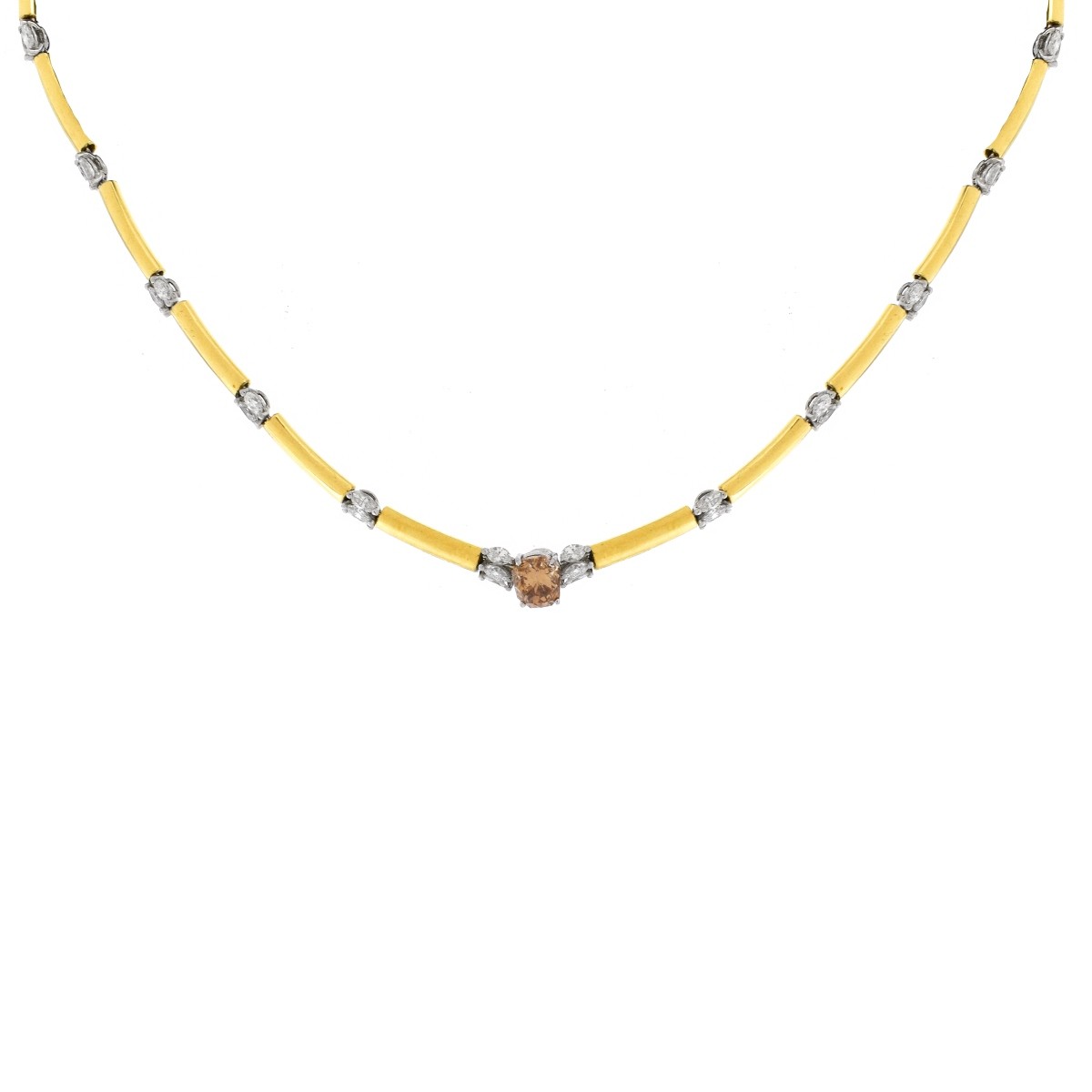Fancy Amber Diamond and 18K Gold Necklace