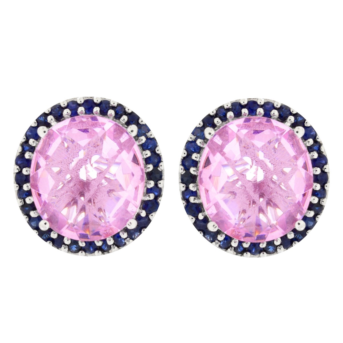 Pink Stone, Sapphire and 14K Earrings