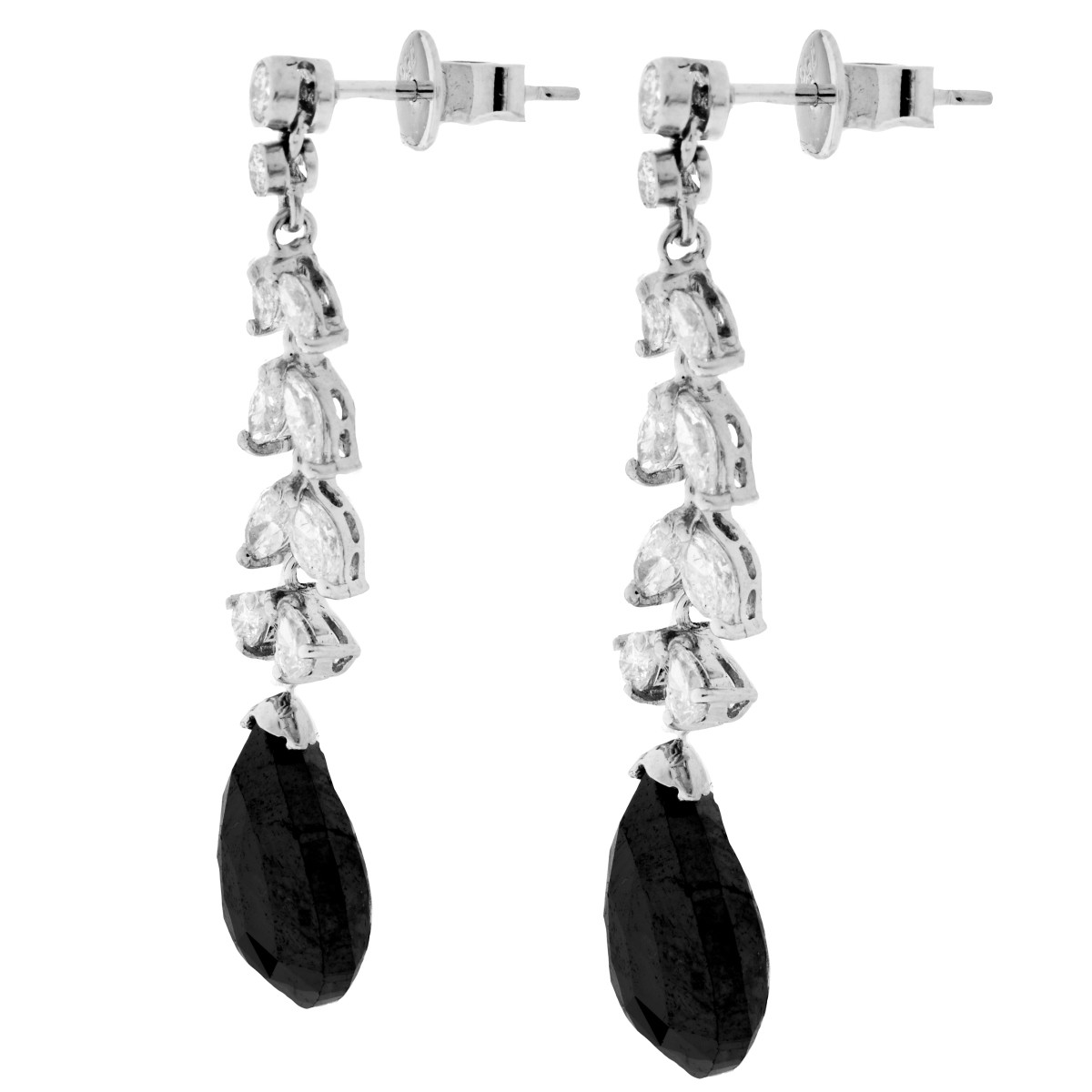 Black Diamond and 18K Gold Earrings