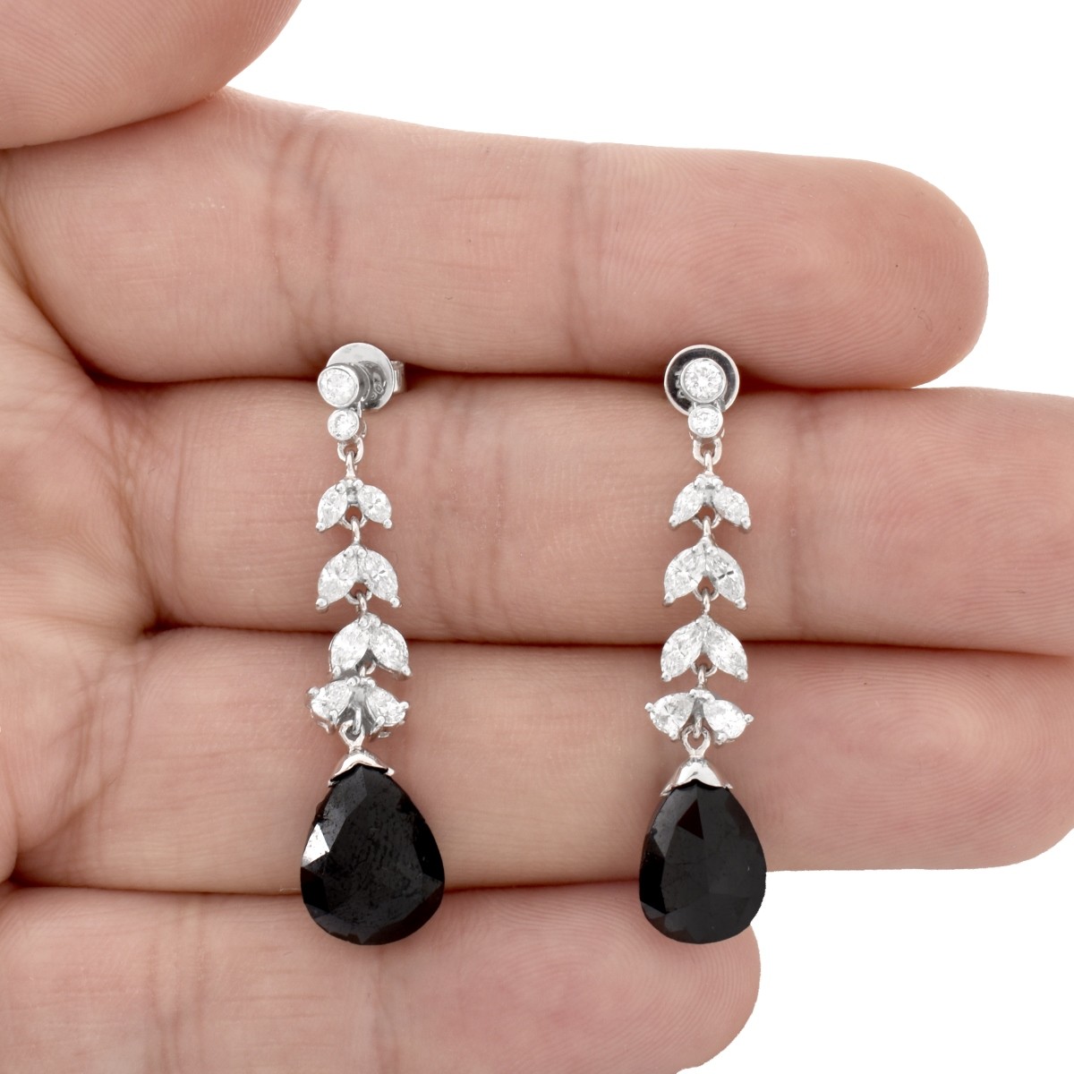 Black Diamond and 18K Gold Earrings