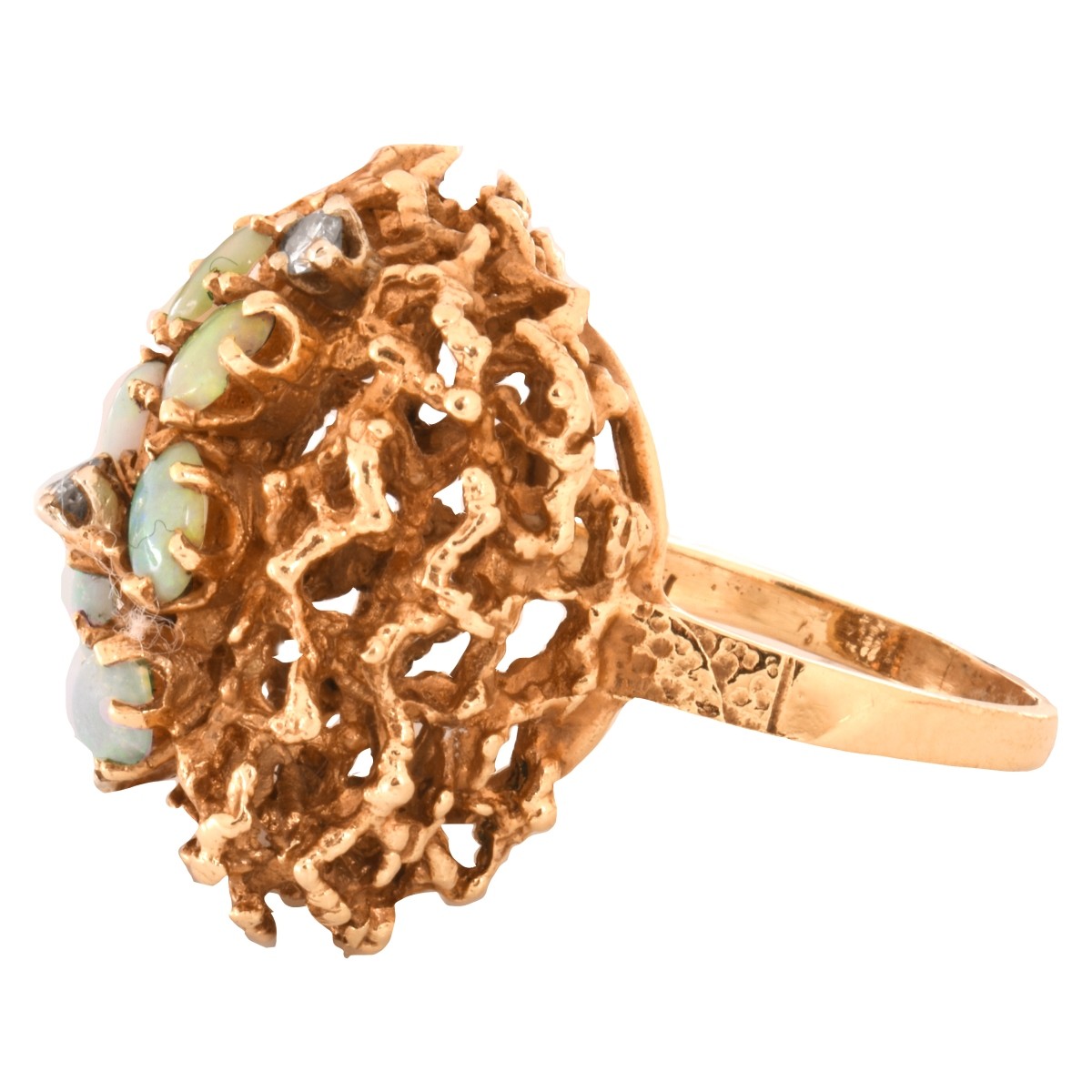 Vintage Opal, Diamond and 14K Ring