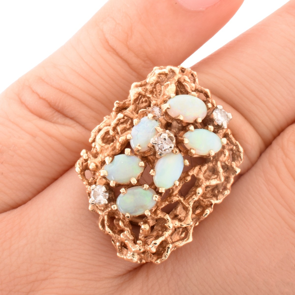 Vintage Opal, Diamond and 14K Ring