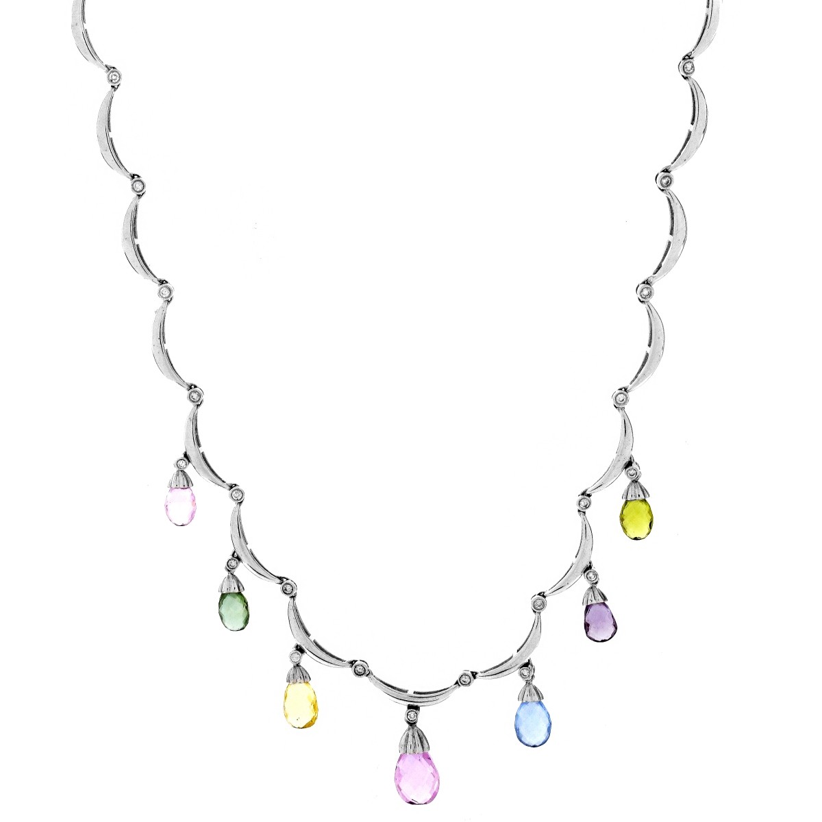 Multi Stone and 14K Gold Necklace