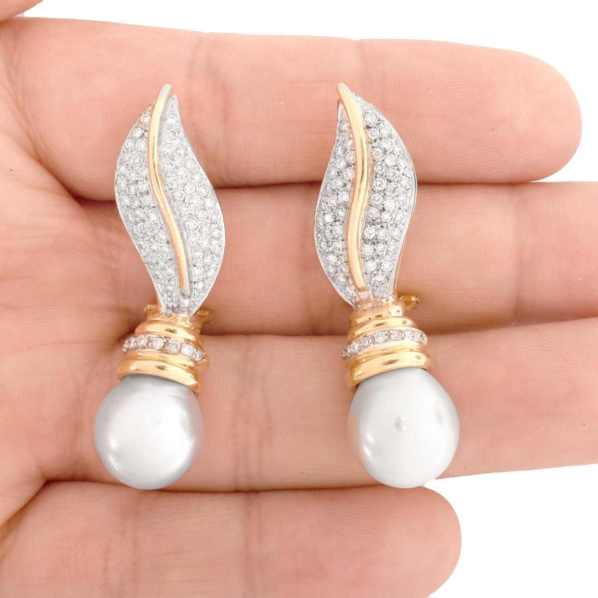 Diamond, Pearl and 18K Earrings