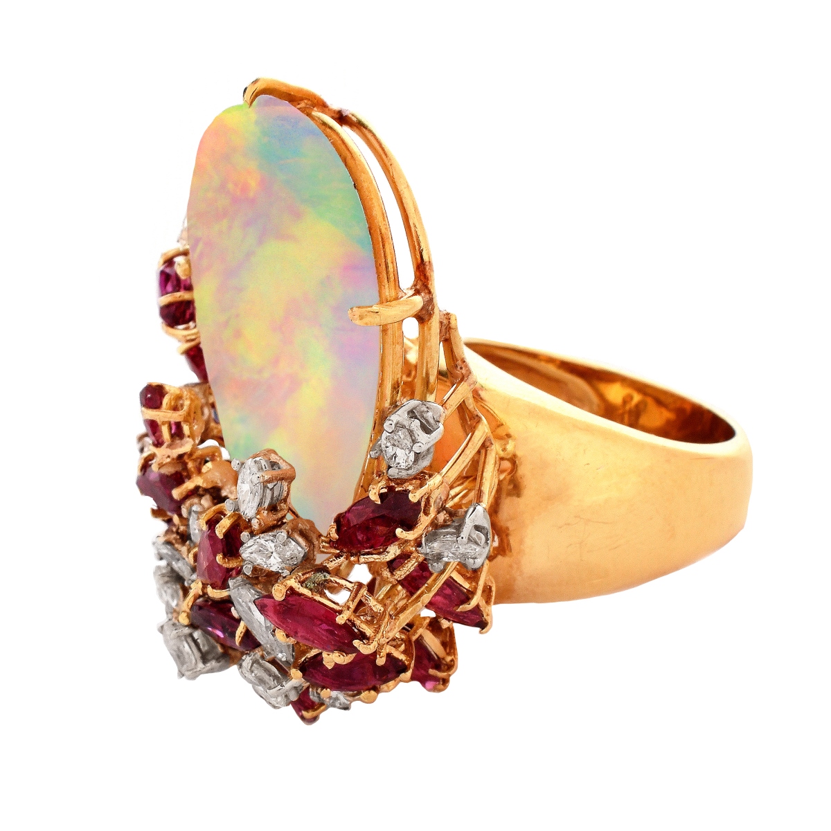 Vintage Opal, Ruby, Diamond and 18K Ring