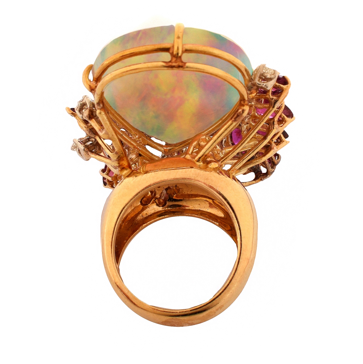 Vintage Opal, Ruby, Diamond and 18K Ring