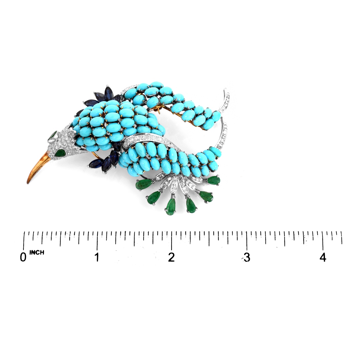 Vintage Turquoise, Gemstone and 14K Brooch