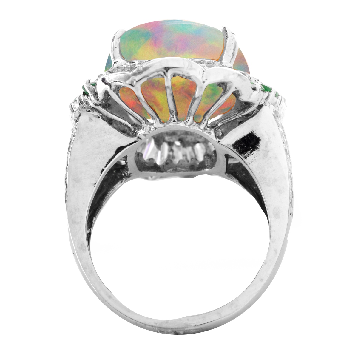 Opal, Diamond, Emerald and 14K Ring