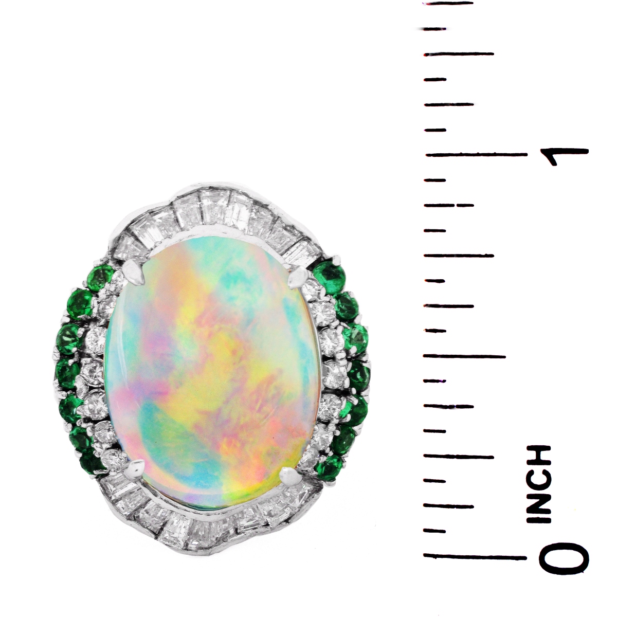 Opal, Diamond, Emerald and 14K Ring