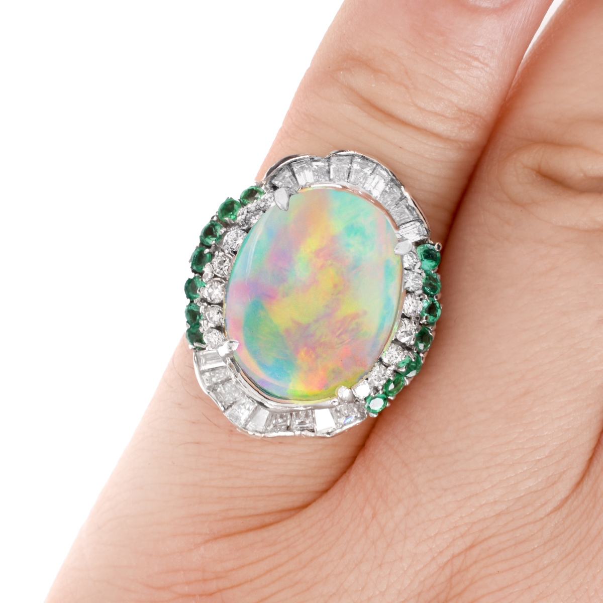 Opal, Diamond, Emerald and 14K Ring