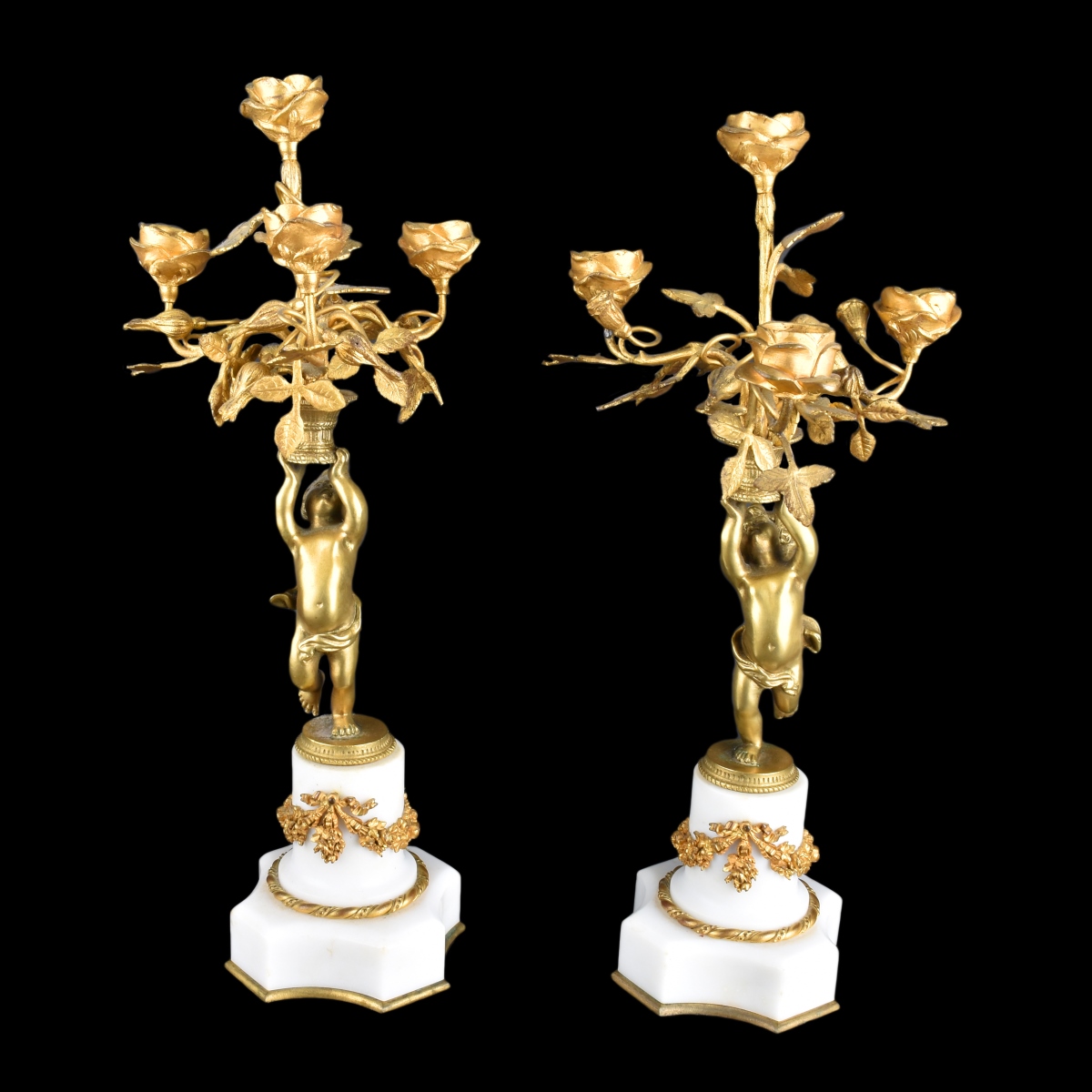 Pair Gilt Bronze Candelabra