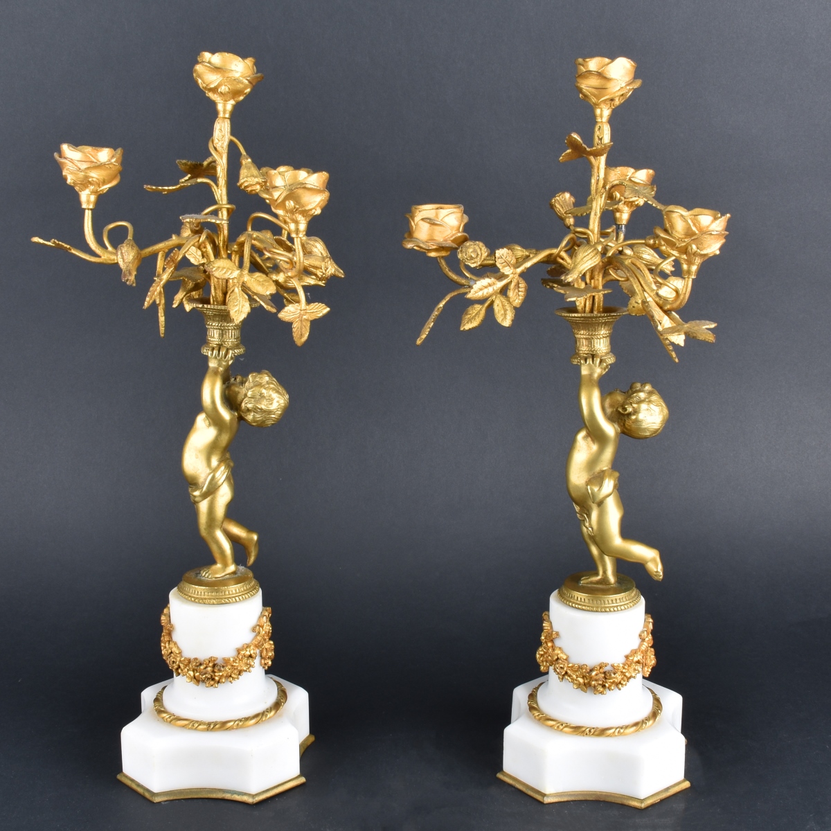 Pair Gilt Bronze Candelabra