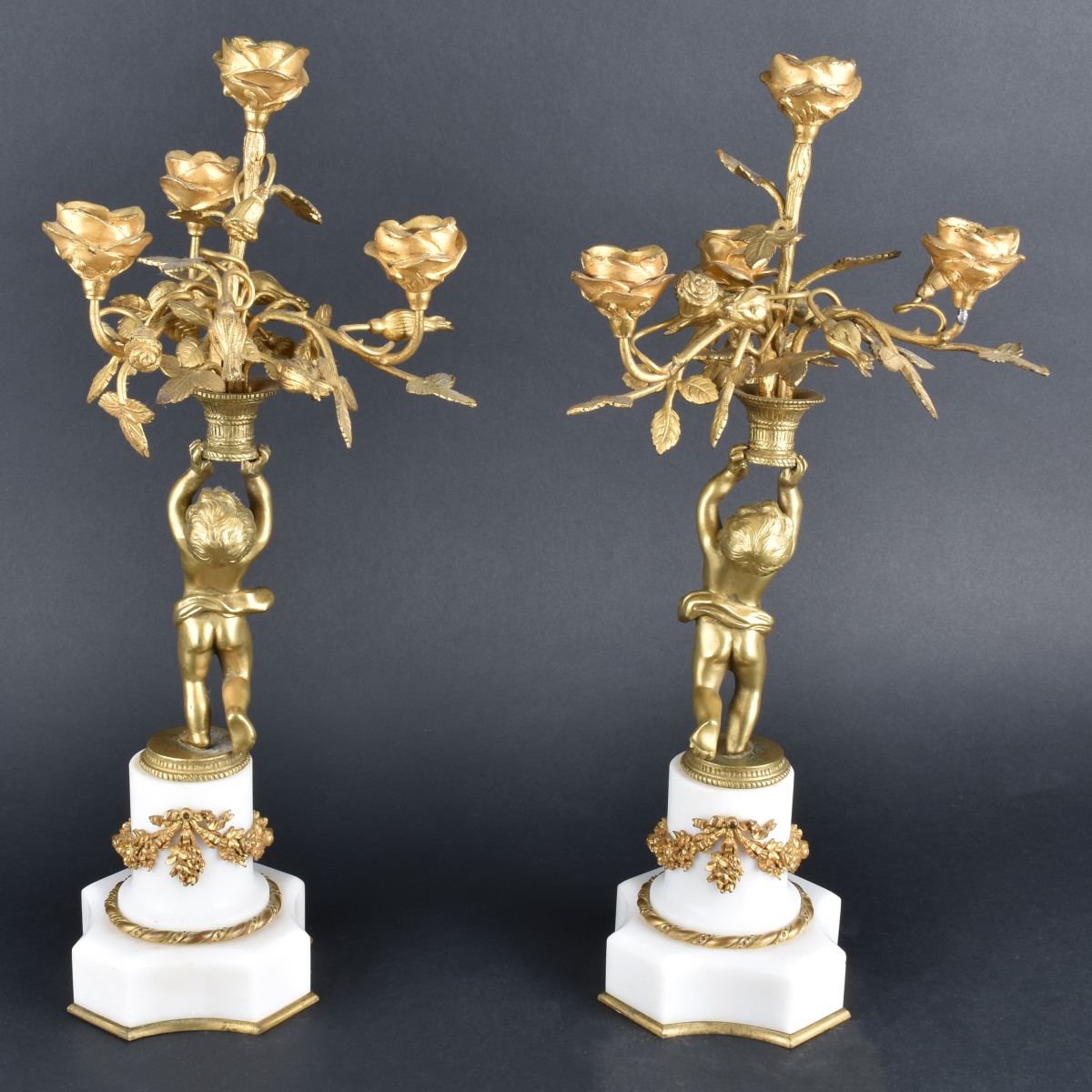 Pair Gilt Bronze Candelabra