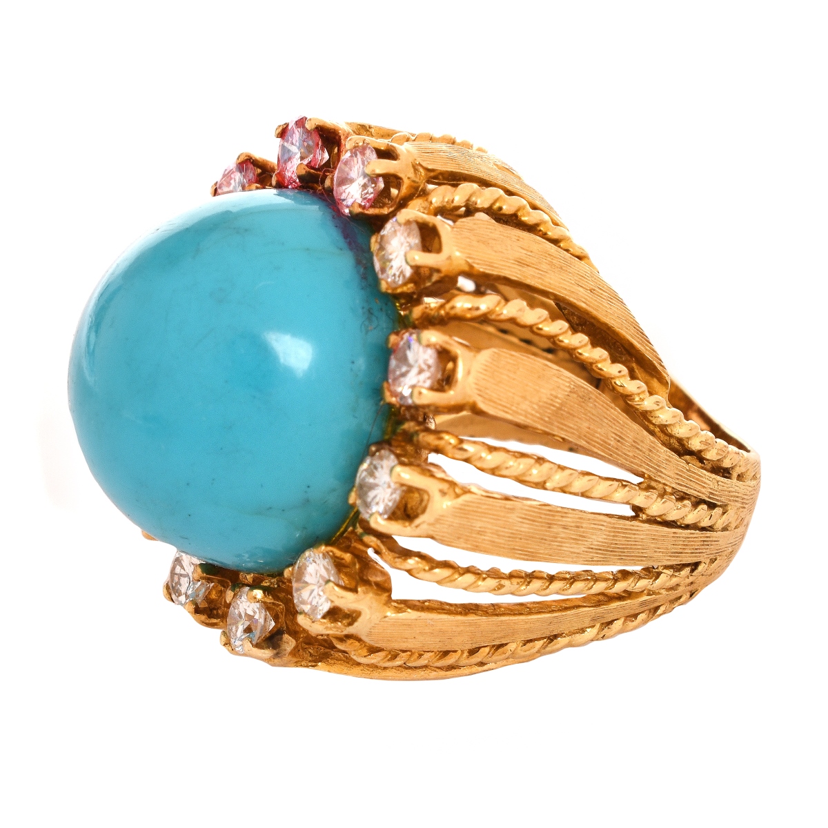 Vintage Turquoise, Diamond and 14K Ring