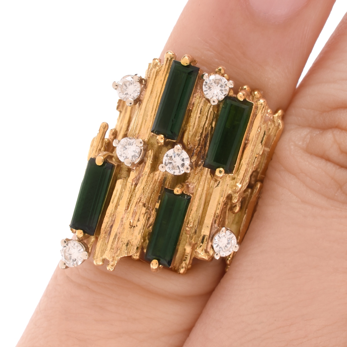 Retro Tourmaline, Diamond and 18K Ring