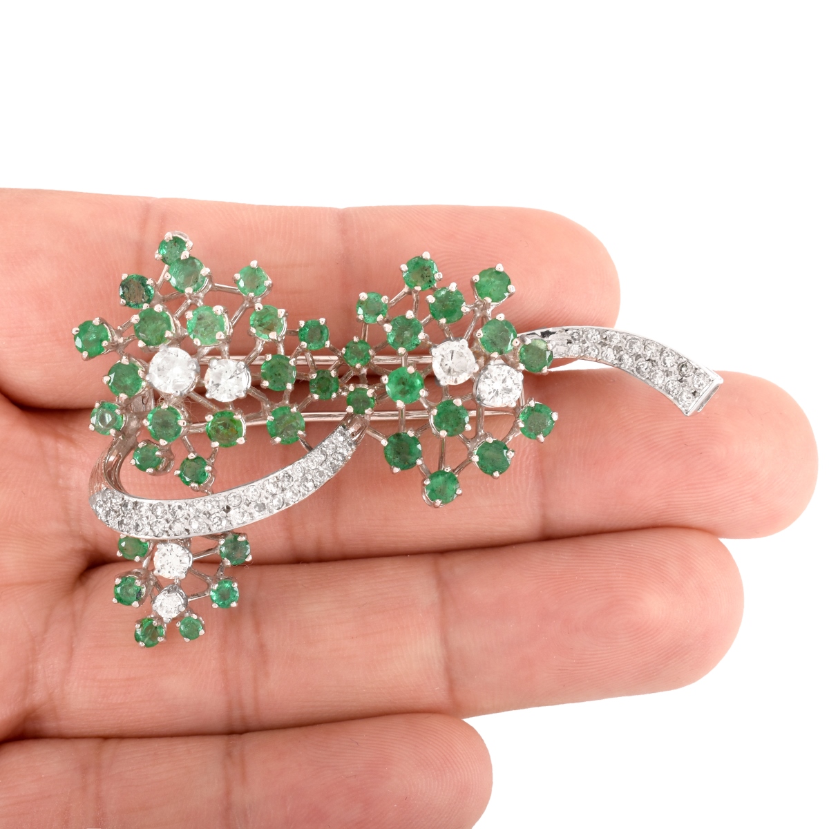 Vintage Emerald, Diamond and 18K Brooch