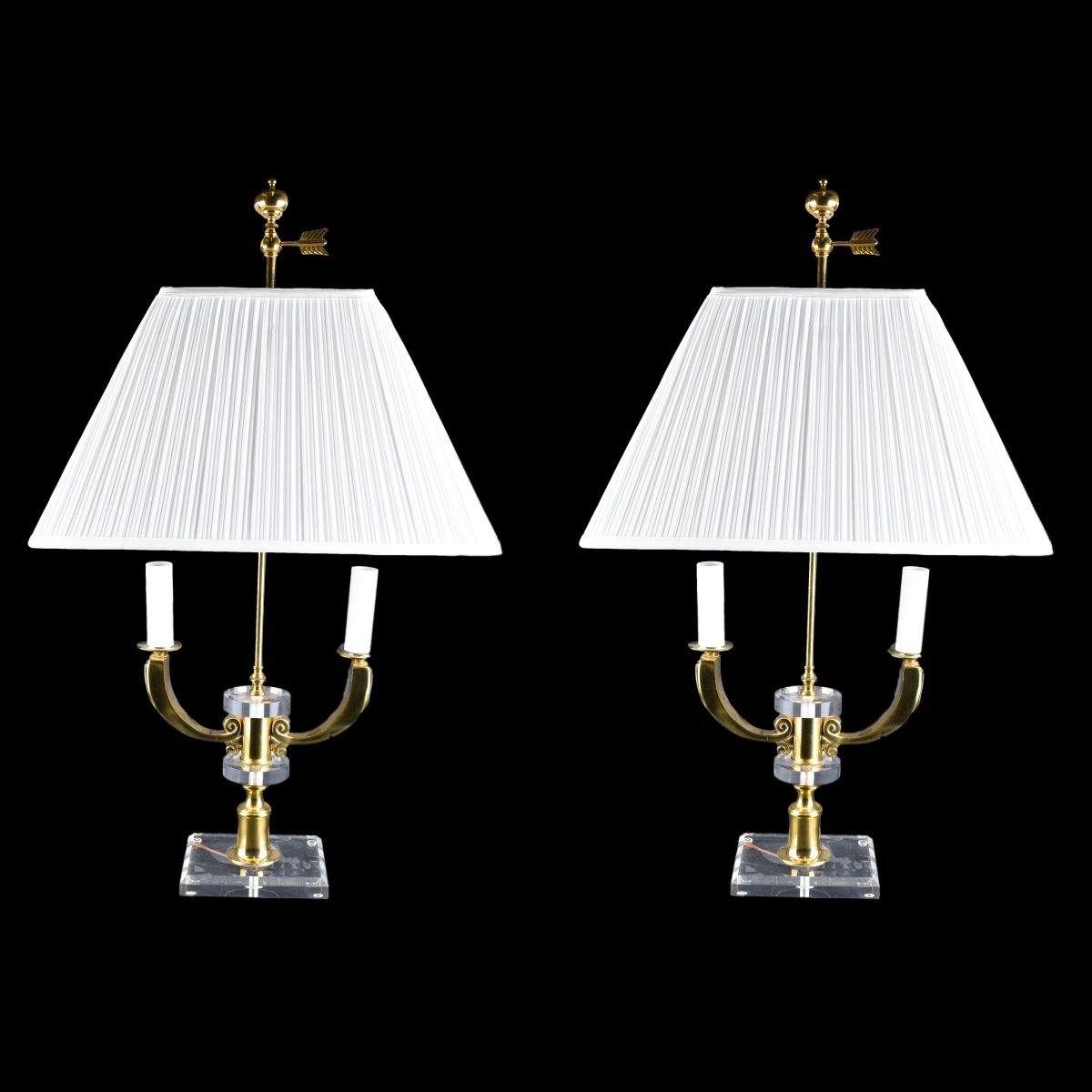 Pair Brass & Lucite Lamps