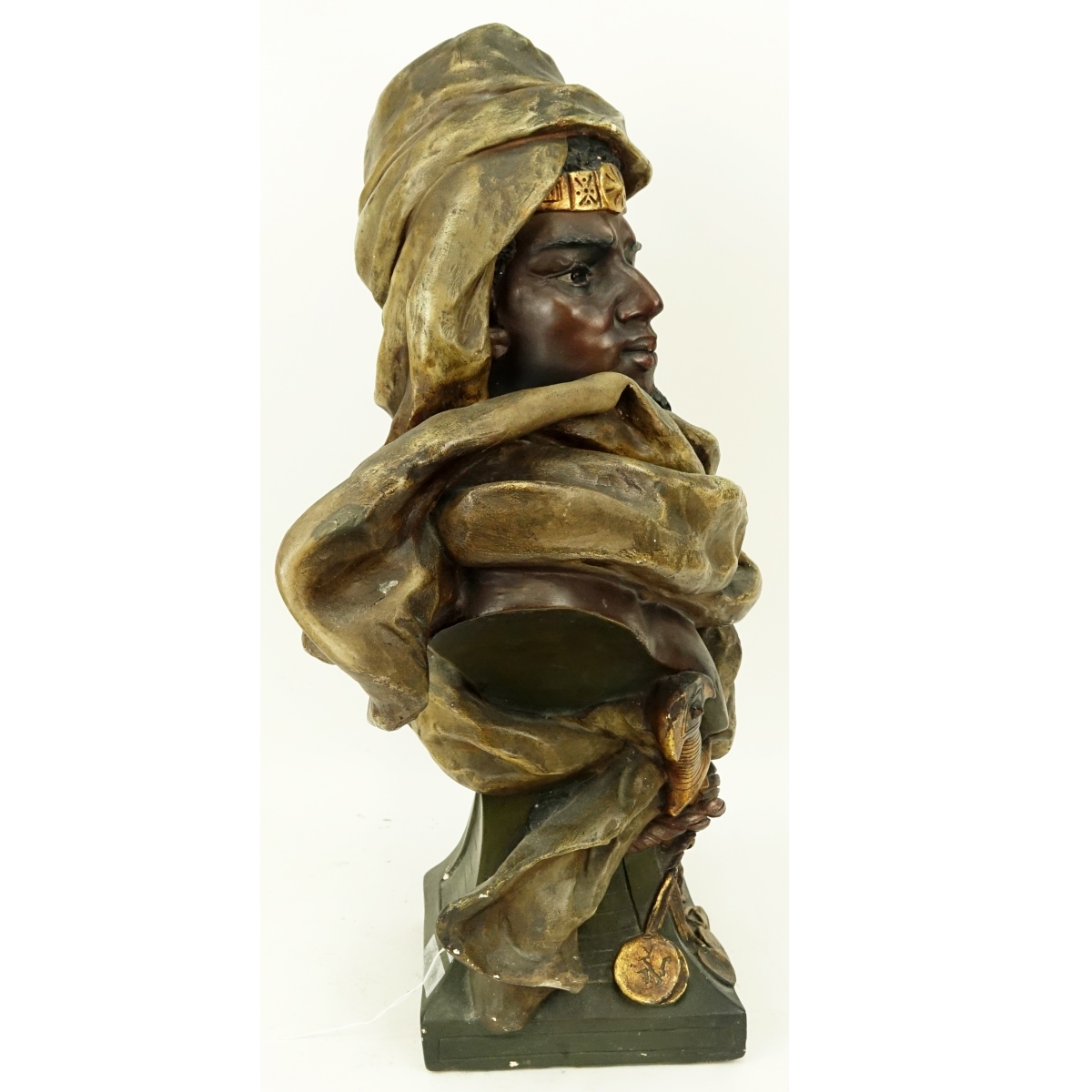 Orientalist Polychrome Pottery Bust of a Male