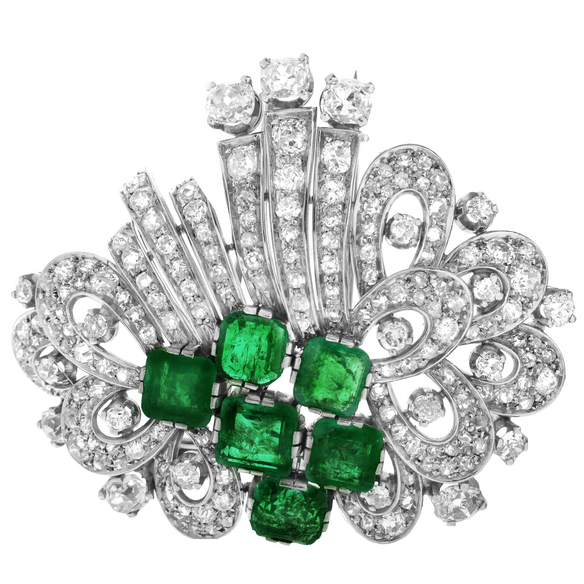 Art Deco Diamond and Emerald Brooch