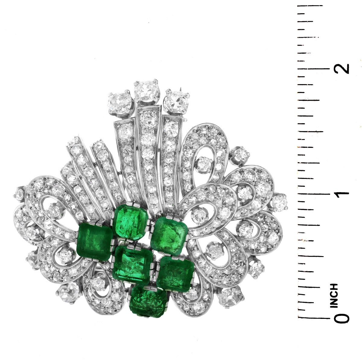 Art Deco Diamond and Emerald Brooch