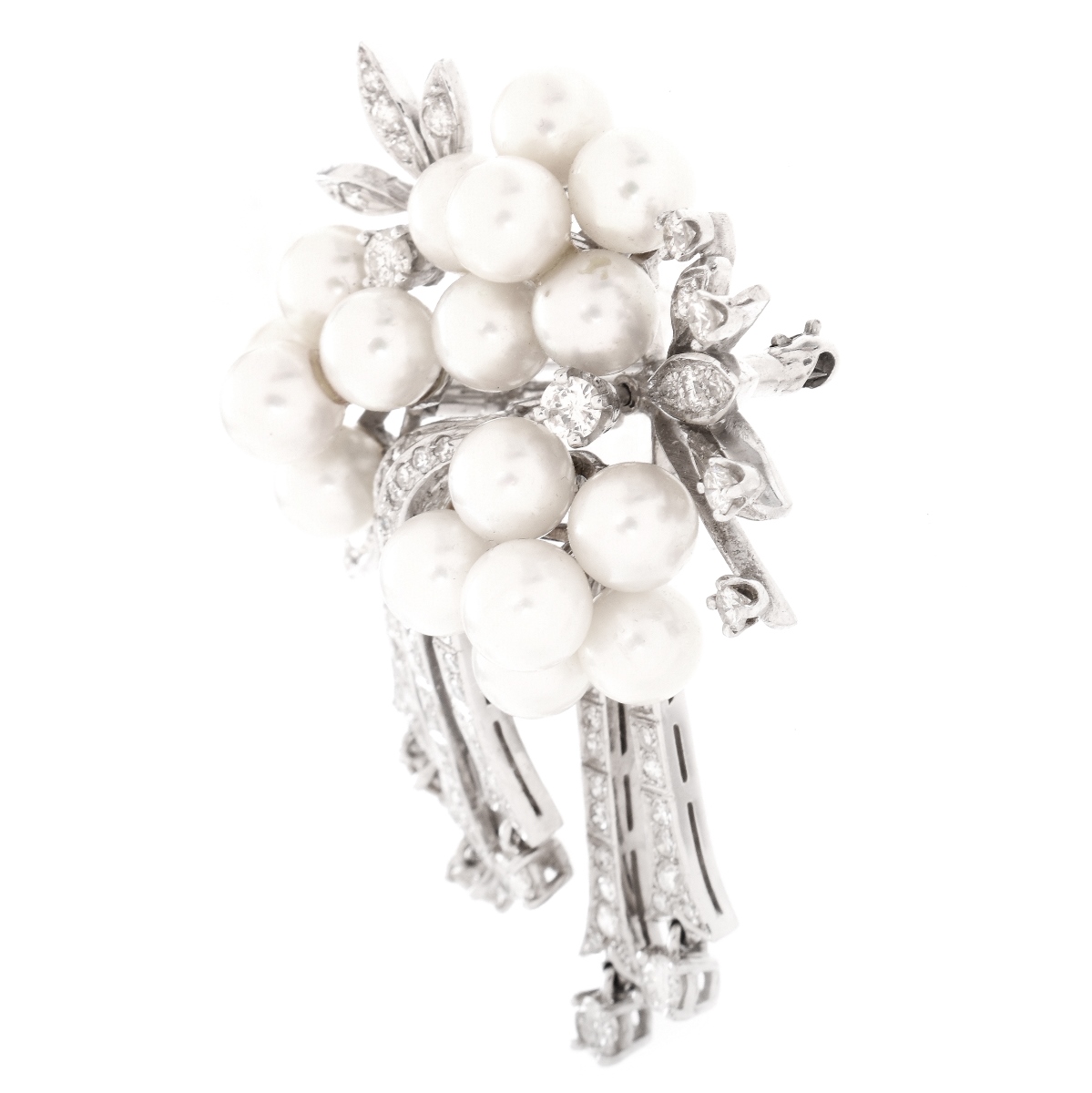 Vintage Diamond, Pearl and 14K Brooch