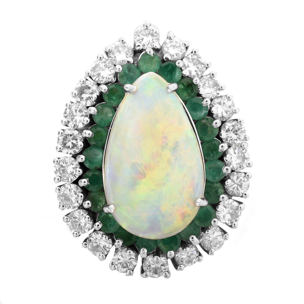 Opal, Diamond, Emerald and 14K Ring