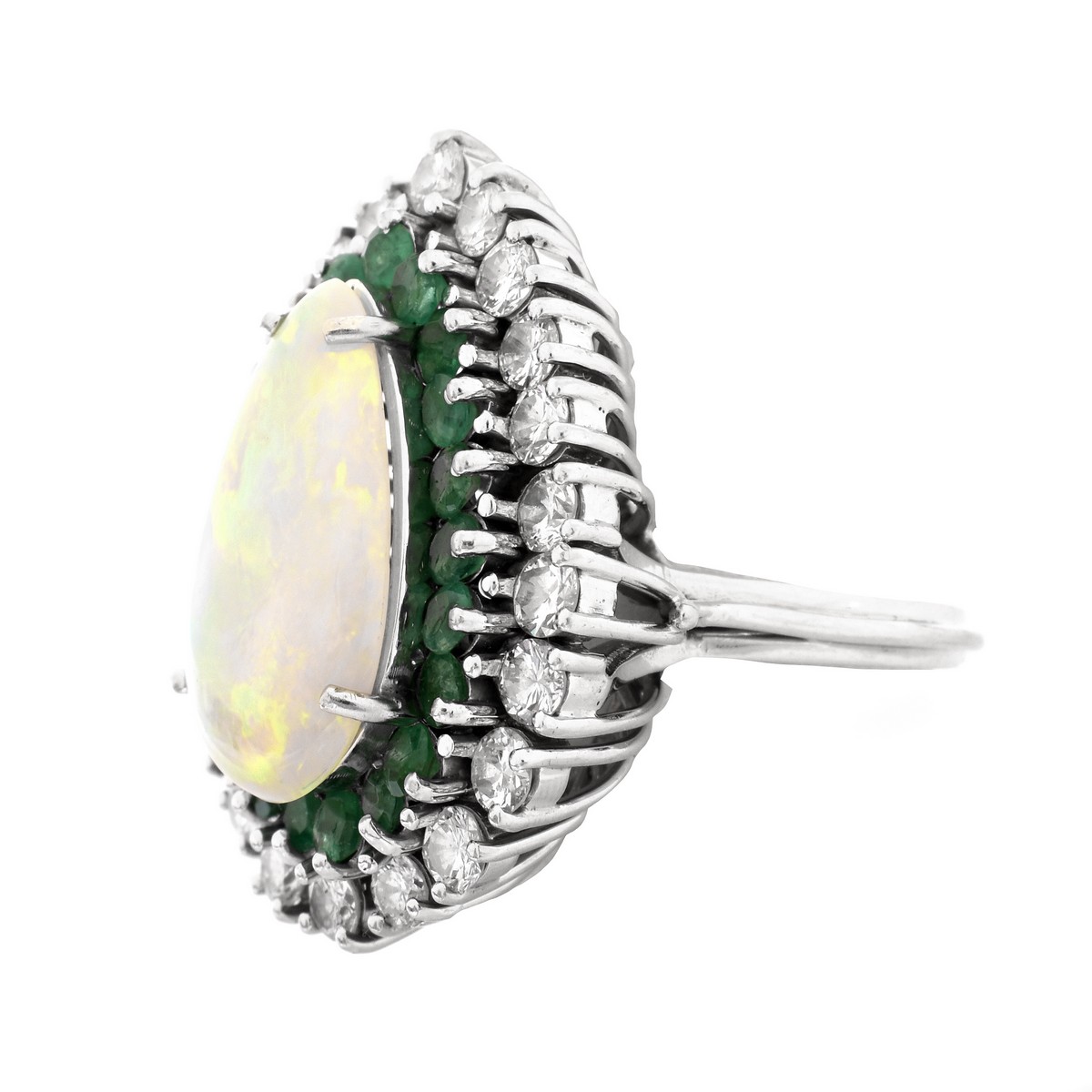 Opal, Diamond, Emerald and 14K Ring