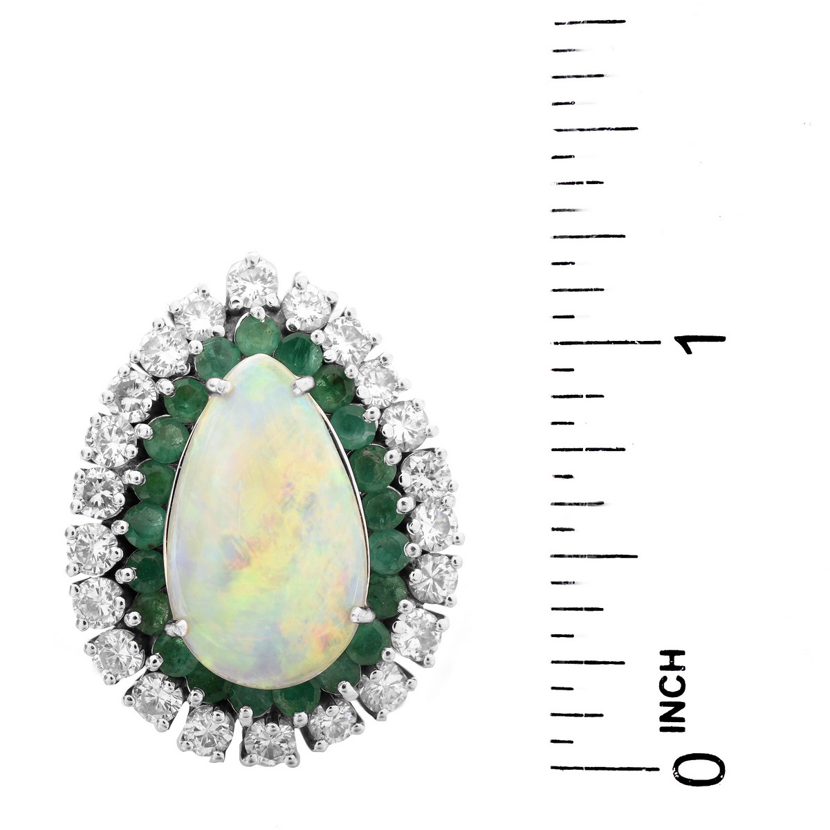 Opal, Diamond, Emerald and 14K Ring