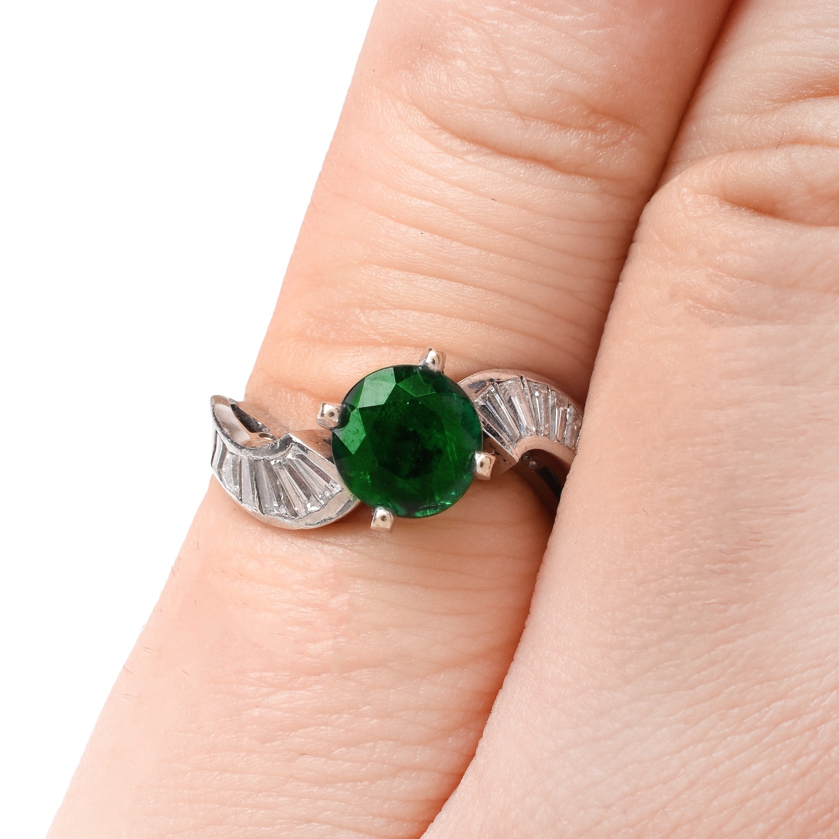 Vintage Emerald, Diamond and Platinum Ring