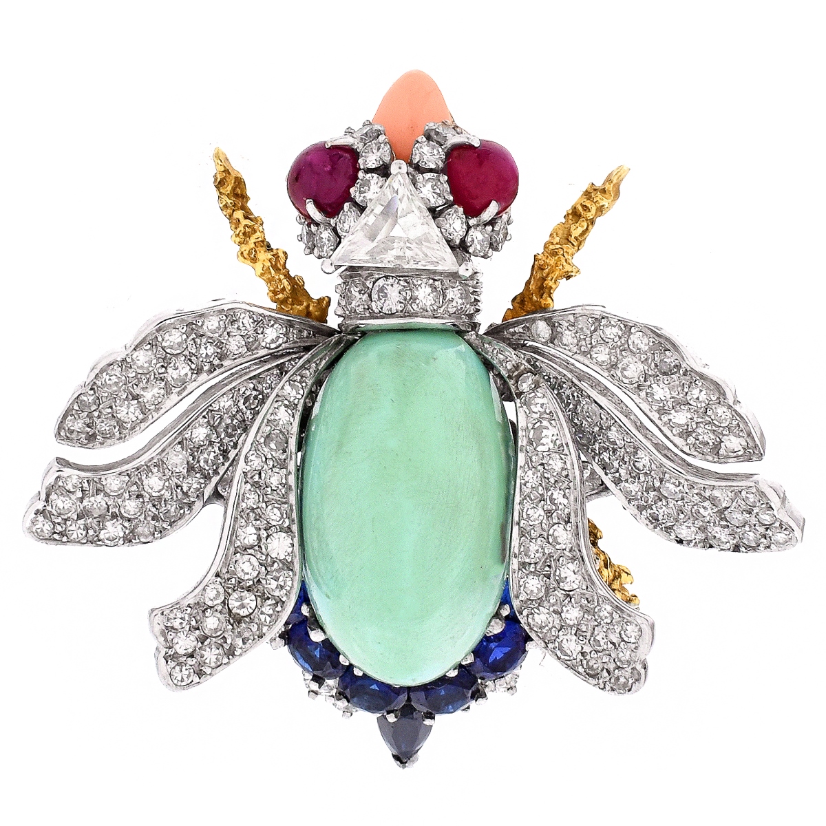 Multi Gemstone and 18K Bug Brooch