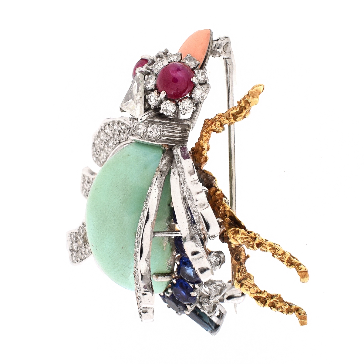 Multi Gemstone and 18K Bug Brooch